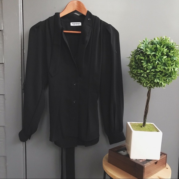 Yves Saint Laurent Tops - Yves Saint Laurent black button down with sash